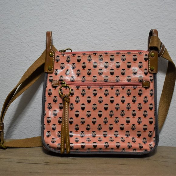 Fossil Coated Canvas Owl Print Crossbody Shoulder Bag Purse - Picture 3 of 10